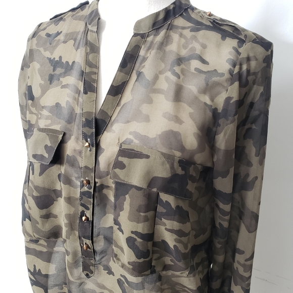 Zara basic camo sheer shirt sz. S - Picture 2 of 6